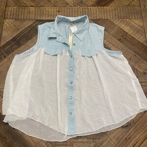 NaNa Sleeveless Denim Chiffon Blouse -western 3x